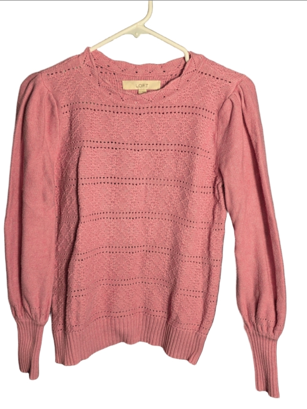 Women's LOFT Lilac Crew Neck Long Sleeve Sweater Size S cottagecore crochet knit